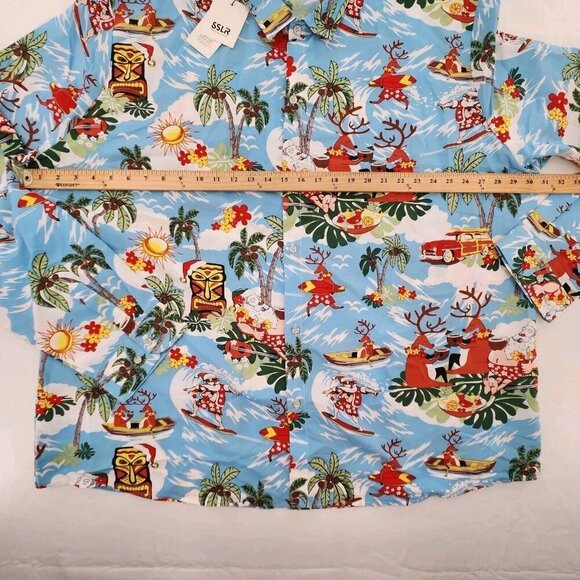 SSLR Mens Size 4XL Santa Claus Surfing Reindeer Beach Hawaiian Long-Sleeve Shirt - Picture 5 of 6